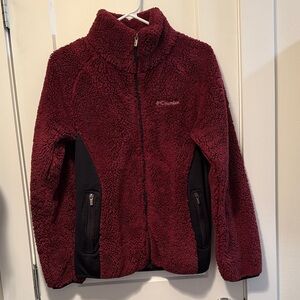 Columbia Women's Maroon Fleece Jacket with Black details. Size M